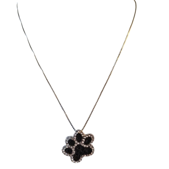 Black Spinel Rhodium Over Silver Paw Pendant with Box Chain - Picture 1 of 6